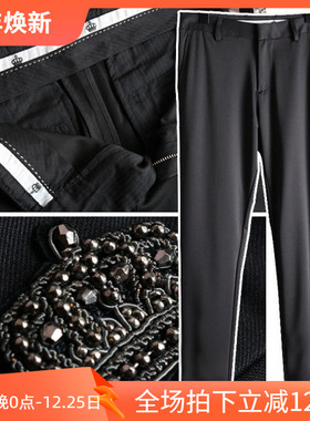 3折镇店之宝夏季薄款刺绣顺滑天丝混纺深蓝色男士休闲裤4002 3128