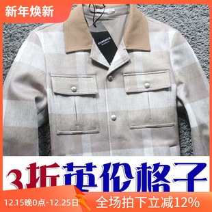 老钱风3折秋冬保暖进口鹿皮绒面料英伦格子男夹克外套215509 P130