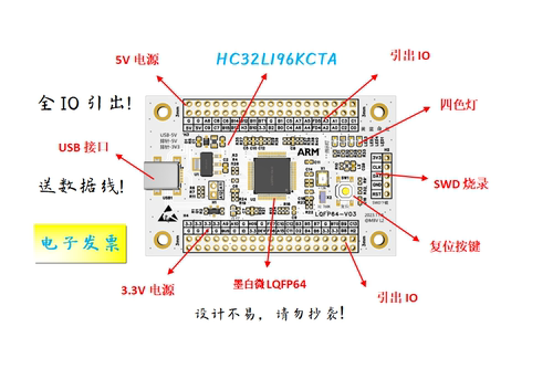 HC32L196KCTA核心板HC32L196KCTA最小系统板HC32L196KCTA开发板