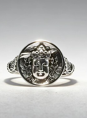 泰银复古佛头戒指做旧工艺本命佛指环可调节开口设计感男女款