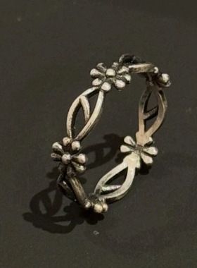 泰银复古做旧个性野心系列图腾鸢尾花戒指男女百搭开口指环