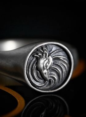 复古做旧DUAL FLOW传统与时尚的结合凤凰漩涡泰银开口戒指潮