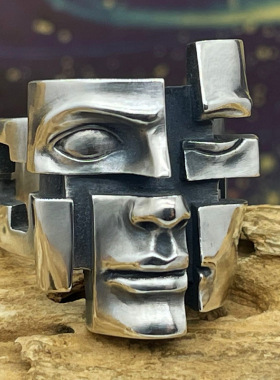 人格分裂三体人925纯银戒指潮男嘻哈朋克潮流潮牌痞帅开口指环ins