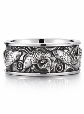 泰银鱼跃指尖戒指开口男生潮设计感小众复古风时尚百搭指环