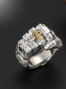 复古骷髅头笑脸开口戒指男霸气夸张个性拳头哥特风朋克嘻哈指环