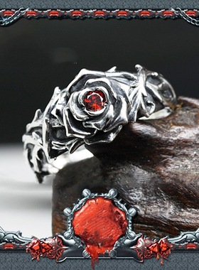 泰银饰品 常青藤切面红钻神秘玫瑰男女百搭潮流时尚开口戒指