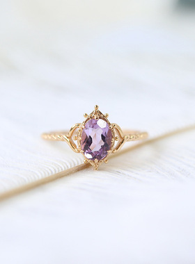 简约紫水晶戒指阿卡朵22夏诞生石系列同款铜镀玫瑰金开口指环