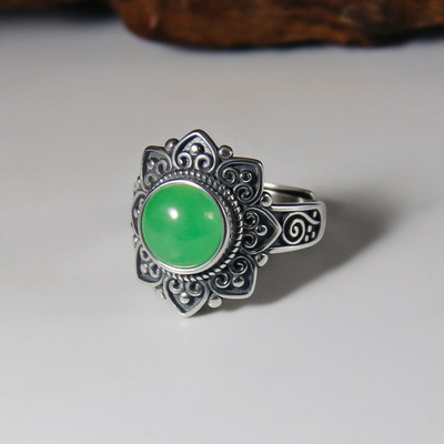 尼泊尔风复古diy戒托8*8通体泰银戒指托镶嵌绿松石南红空托