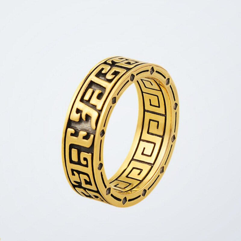 泰银潮牌黑金戒指男女指环三星堆C复古原创个性百搭开口戒指配饰