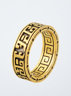 泰银潮牌黑金戒指男女指环三星堆C复古原创个性百搭开口戒指配饰