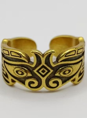 泰银男士兽面纹古法戒指男个性潮男霸气食指潮人情侣开口指环