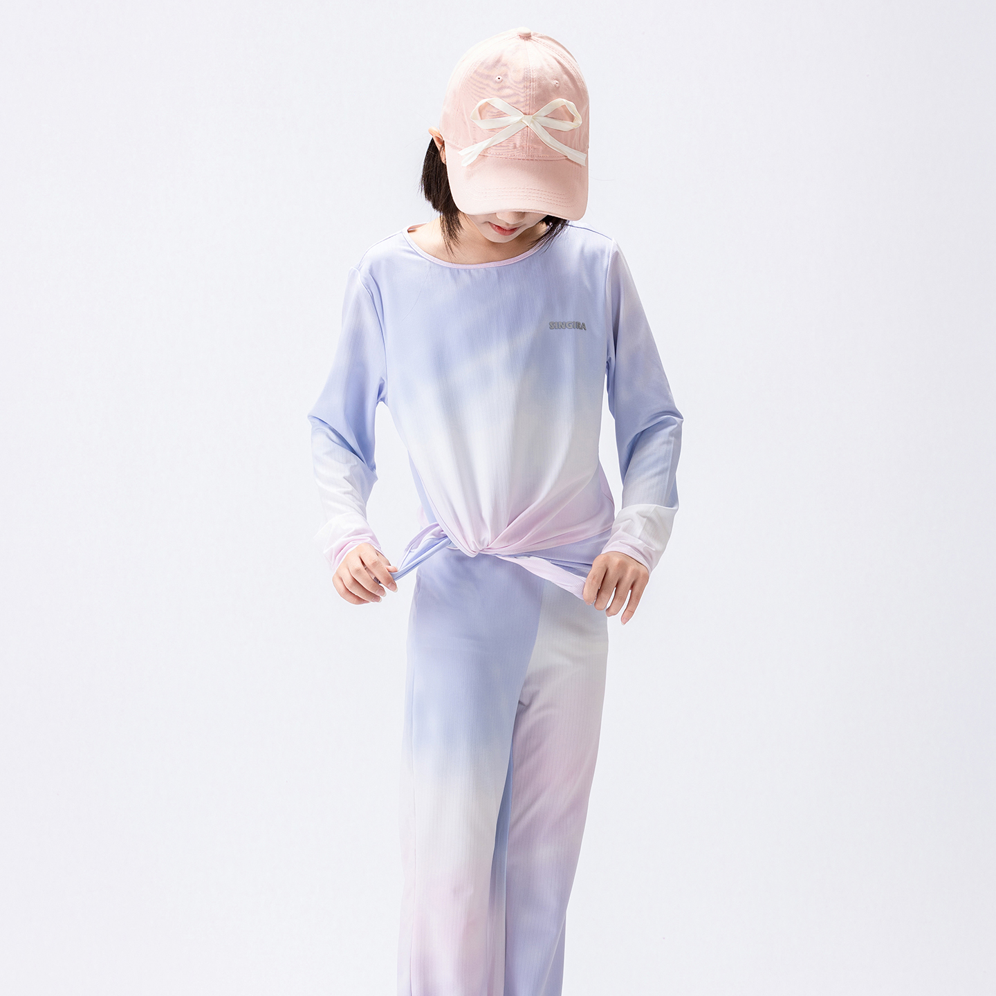 Singira女童户外运动服宽松两穿彩色瑜伽套装亲肤圆领长袖