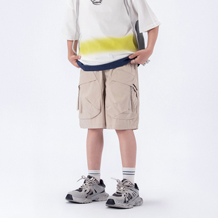 Singira25夏男童日系大口袋拉链短裤字母绣花工装裤速干吸汗五分