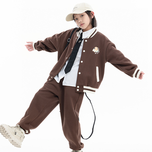 Singira24冬女童卡皮巴拉棒球服套装奥利绒男童夹克衫卡通日系风