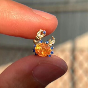 小红书同款螃蟹芬达石耳钉女s925银针超闪彩钻耳环个性气质耳饰品