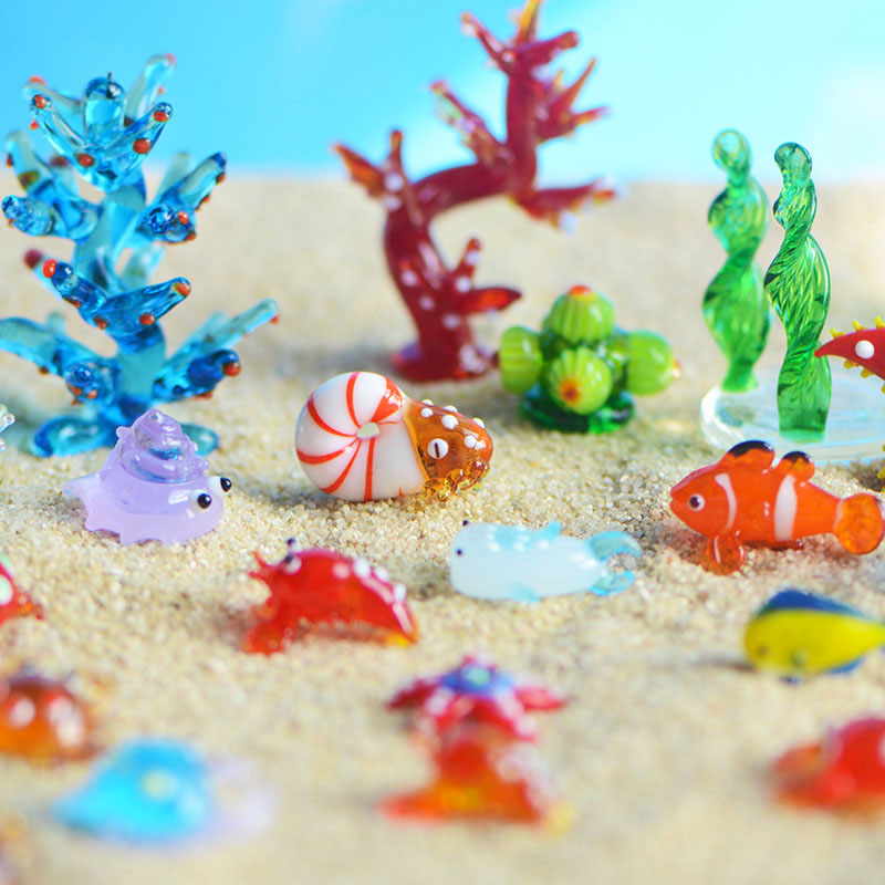 玻璃水草海藻球微景观生态瓶创意迷你摆件螃蟹鱼小虾海星海螺造景