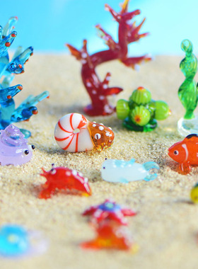 玻璃水草海藻球微景观生态瓶创意迷你摆件螃蟹鱼小虾海星海螺造景