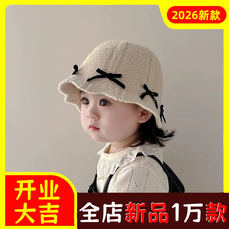 韩国甜美蝴蝶结女童帽子秋冬季保