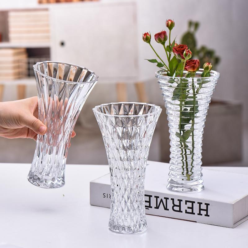 小蛮腰透明水晶玻璃花瓶摆件客厅插花高级感轻奢现代鲜花玫瑰百合
