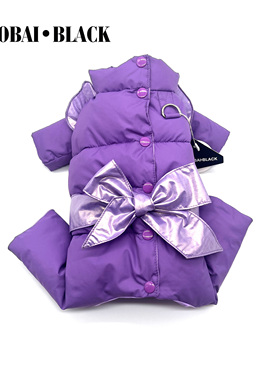 抗寒-35°C宠物冬季高贵优雅腰带款加棉加厚棉衣紫色狗狗四脚棉服