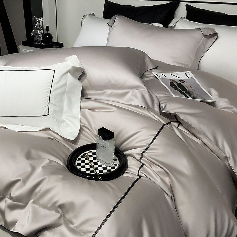 高端80支贡缎纯色天丝棉四件套爽滑凉爽夏季床笠床单被套丝滑裸睡