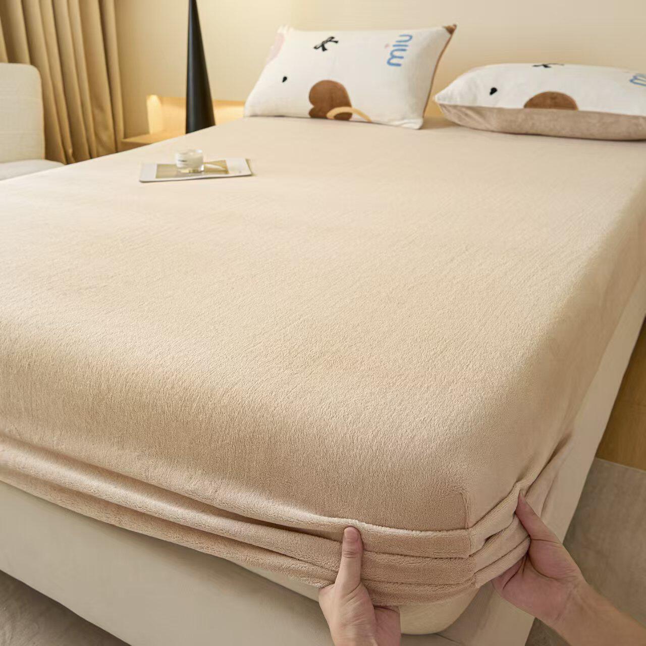 简约冬季加厚保暖牛奶绒单件床笠床垫防尘保护套单品套法兰绒床罩