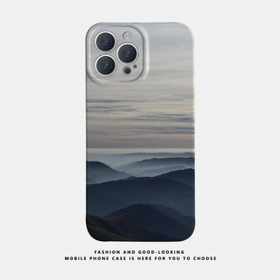 适用华为oppo苹果iqoo荣耀iphone17 15promax/16pro/14/13/12/mate70 60/p50新款情侣手机壳plus小众远处山峰