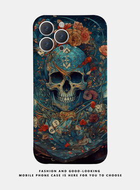 适用苹果华为彩绘花朵骷髅iPhone17 15promax13reno9mate40P30/p50新款nova10x90pro荣耀80情侣手机壳iqoo12