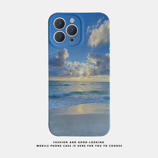 适用苹果oppo华为荣耀iphone17 15promax/14pro/nova10/p50E/mate50/iqoo12新款情侣手机壳蓝天沙滩海边太阳