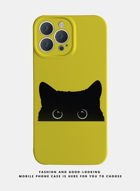 适用苹果oppo华为荣耀iphone17 15promax/14pro/nova10/p50E/mate50/iqoo12新款情侣手机壳黄底油画黑色猫头