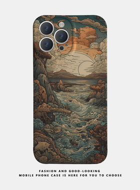 适用苹果华为油画海浪风景iPhone17 15promax13reno9mate40P30/p50新款nova10x90pro荣耀80情侣手机壳iqoo12