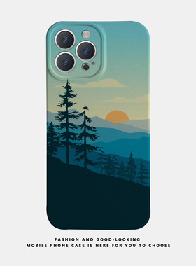 适用苹果华为彩绘涂鸦夕阳iphone17 14手机壳1513promax荣耀60/70/80P50s17pro7/8plus新款OPPOreno9/iqoo12