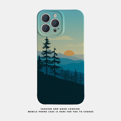 适用苹果华为彩绘涂鸦夕阳iphone17 14手机壳1513promax荣耀60/70/80P50s17pro7/8plus新款OPPOreno9/iqoo12