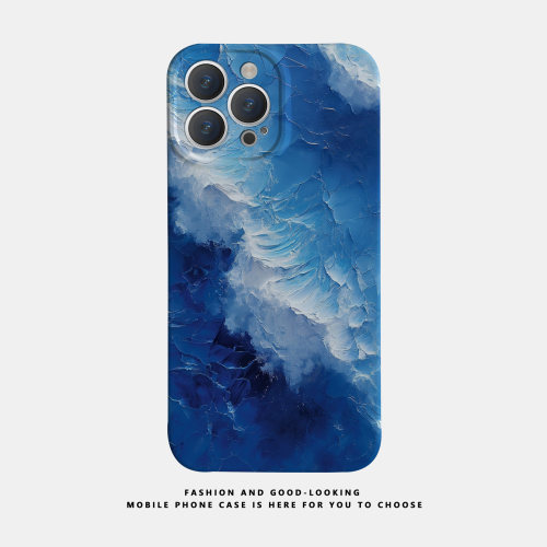 适用华为oppo苹果iqoo荣耀小米iphone17 16promax/15pro/14/13/12/mate70 60情侣手机壳plus视觉蓝色油墨海浪