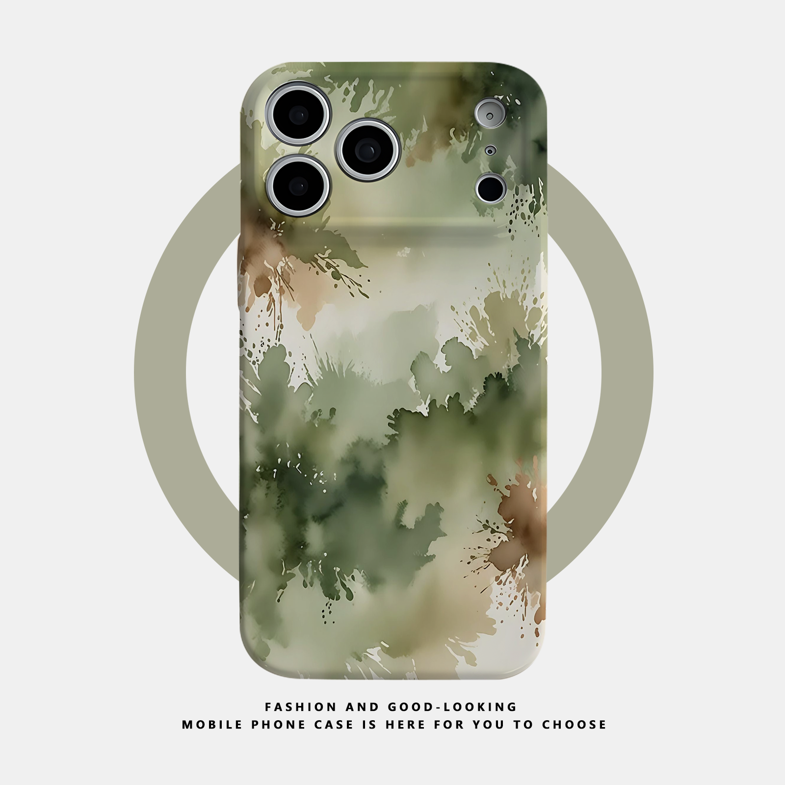 机绘主义适用于苹果iPhone17ProMax手机壳16 15 14Plus 13 12 11Pro新款磁吸硬壳全包防摔保护套墨绿水墨晕染