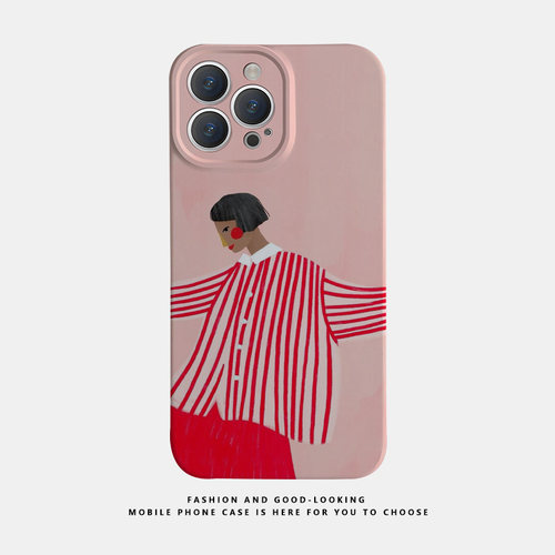 适用华为oppo苹果iqoo荣耀小米iphone17 16promax/15pro/14/13/12/mate70 60情侣手机壳plus艺术手绘短发女孩