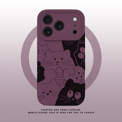 适用于苹果iPhone18ProMax手机壳17 16 15 14Plus 13 软新款液态硅胶Magsafe磁吸全包防摔保护套可爱线条小猫