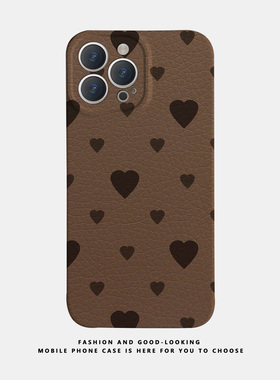 适用苹果oppo华为荣耀iphone17 15promax/14pro/nova10/p50E/mate40/reno8/9/80新款情侣手机壳棕色仿皮爱心