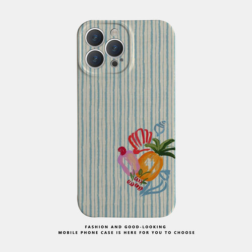 适用苹果oppo华为荣耀iphone18 16promax/15pro/nova10/p50E/mate40/reno8/9/80新款情侣手机壳条纹油画水果
