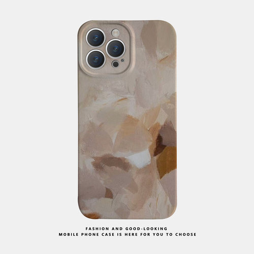 适用华为oppo苹果iqoo荣耀iphone18 16promax/17pro/15/14/13/mate70 60新款情侣手机壳plus简约土色水彩油画