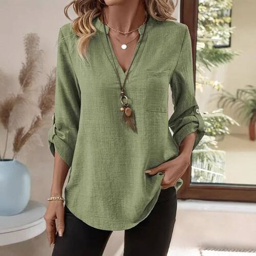 2026 New Style Women's Casual Loose V-Neck Solid Color Shirt