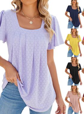 2026 New Colorful Plain Collar Short-Sleeved Loose T-Shirt