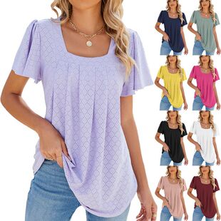 2026 New Colorful Plain Collar Short-Sleeved Loose T-Shirt