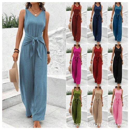 2026V-shaped wide-leg pants, sleeveless one-piece long pants
