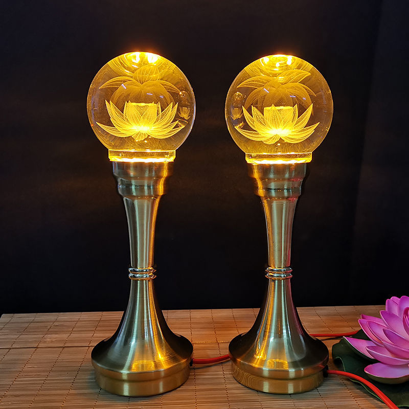2023新款金丝插电充电莲花灯一对七彩灯光合金灯身可定色变光荷花