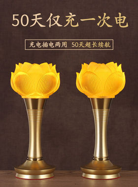 新款可充电莲花灯菩萨供佛灯LED七彩水晶琉璃佛堂佛前供灯长明灯