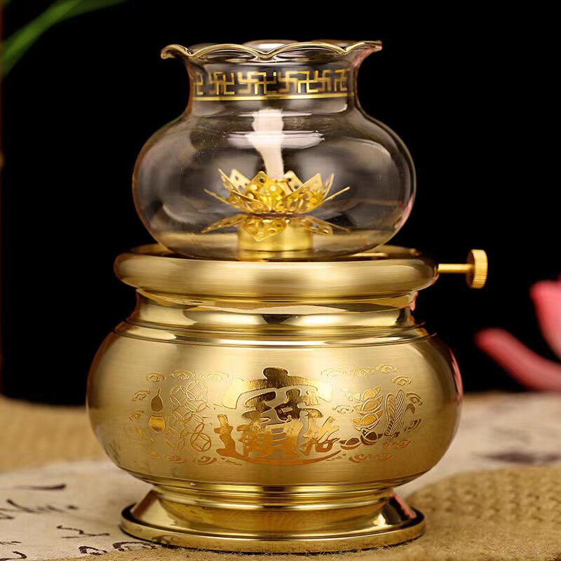 供佛灯纯铜家用酥油灯盏莲花灯佛堂液体防风佛前供财神长明灯