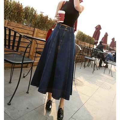 2018 Autumn and winter Korean Edition Retro Paige Mid length version Big jean skirt Show thin Half length a skirt Denim skirt femalein the Women's clothing/Boutique , Skirts  category - from Buy2taobao.com to provide professional Taobao agent buy service