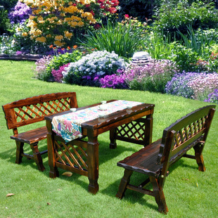 室外碳化耐腐桌椅户外阳台露台民宿庭院烧烤休闲复古实木桌椅组合