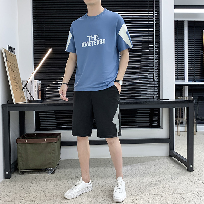 2021新款跑量男士短袖套装T恤休闲时尚印花青少年4002-3503,男装休闲套装,星座1018